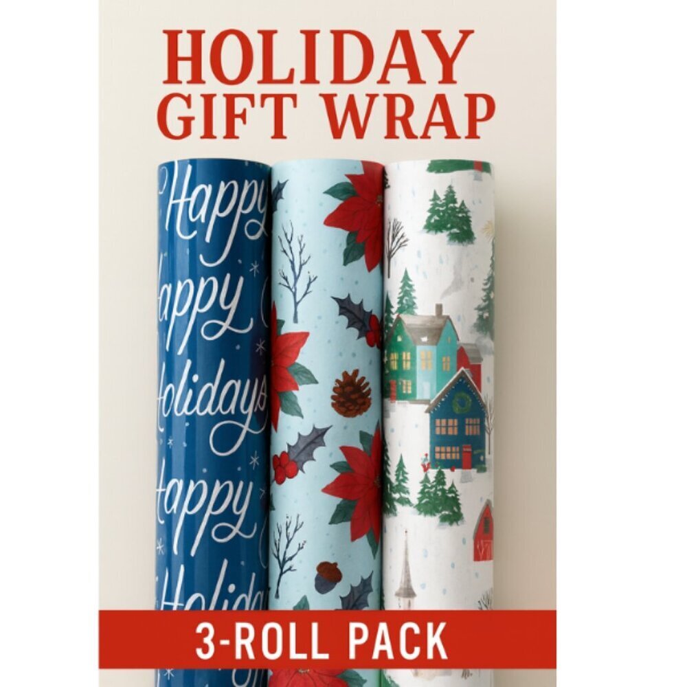 Hallmark Christmas Gift Wrap 3-Roll Set Heavyweight Recyclable 120 Sq Ft Each